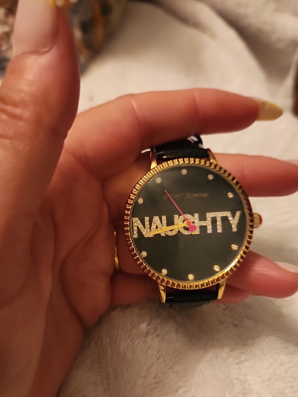 Betsey Johnson Black and Gold "NAUGHTY" Dial Watch